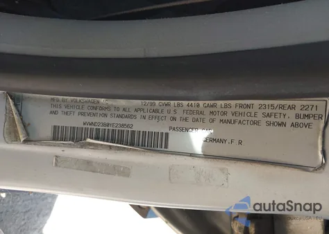 2000 Volkswagen Passat Gls V6 from USA, damaged, VIN WVWND23B0YE238562